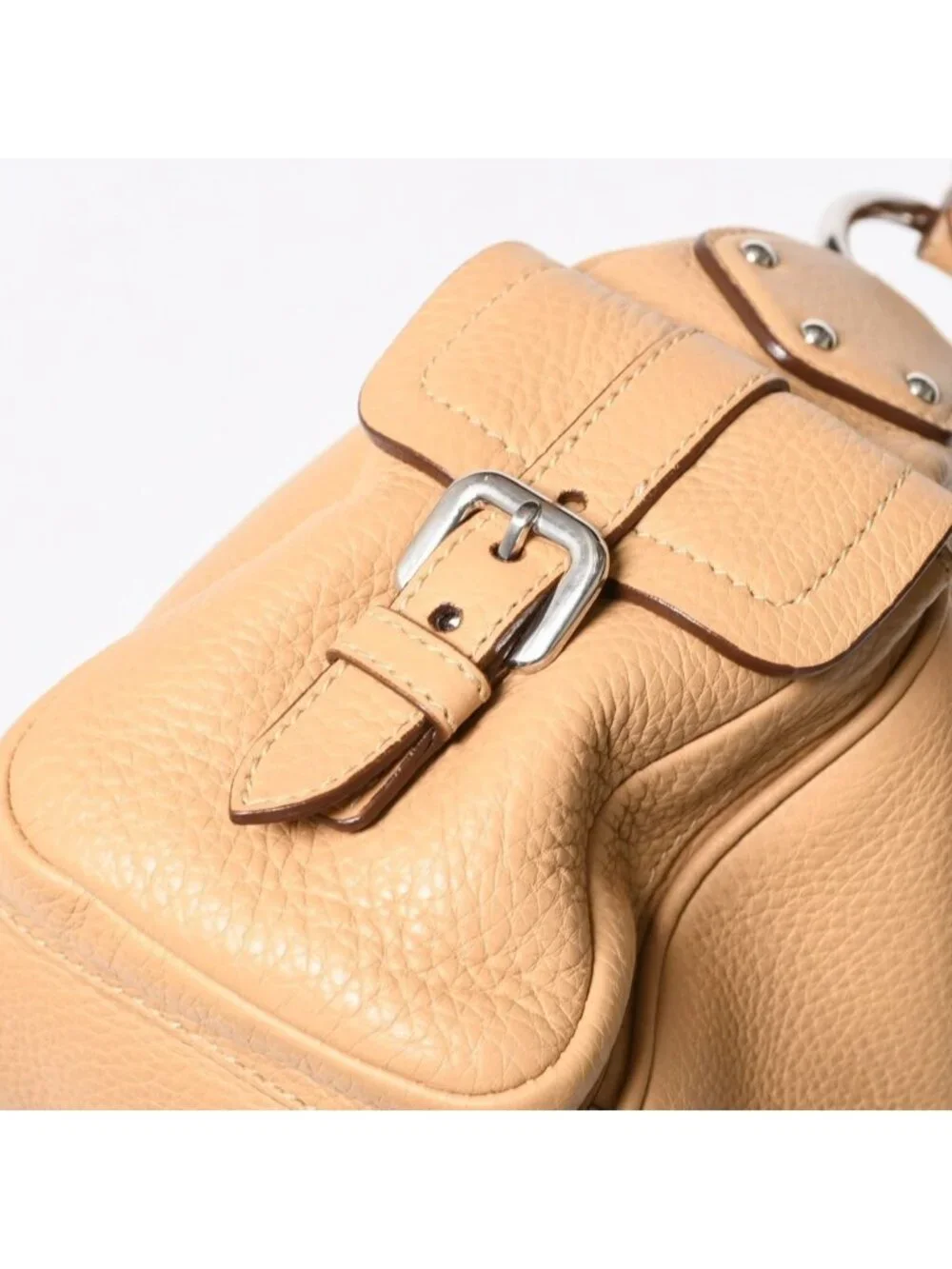 Prada Hobo Handbag Logo Jacquard Canvas Silver Beige